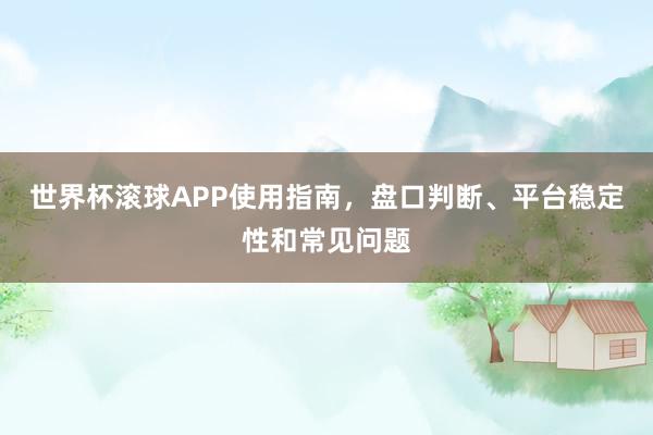 世界杯滚球APP使用指南，盘口判断、平台稳定性和常见问题